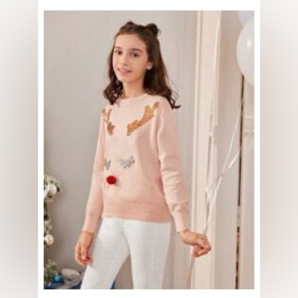 Girls Pom Pom detail sequin  Chritmas sweater 9Y